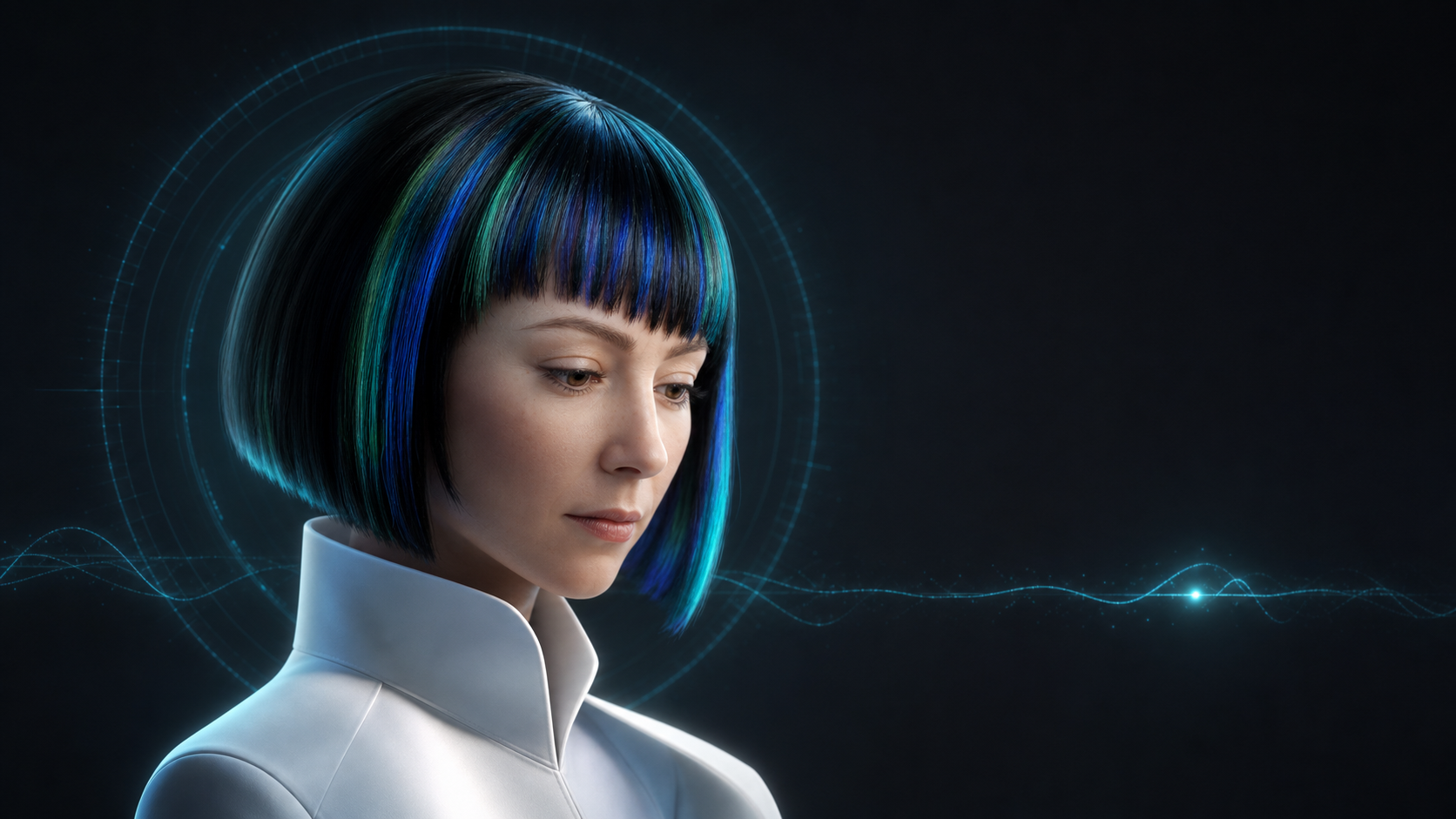 MAYA — стилизованный 3D-портрет автора в белом высоком воротнике